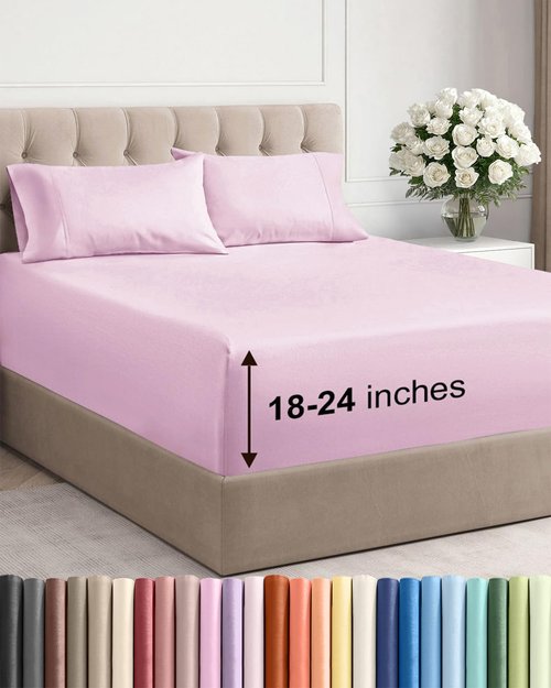 Extra Deep Twin Sheet Set - 4 Piece Breathable and Cooling Sheets - Hotel Luxury Bedding for Women, Men, Kids & Teens - Easy & Secure Fit - Soft, Wrinkle Free & Comfy - Extra Deep Pockets - Light Pink