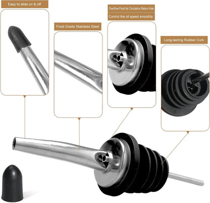 Stainless Steel Bottle Pourers Tapered Liquor Pourers with Rubber Dust Caps Tapered Pour Spouts for Liquor Bottles Vinegar Bottle Dispenser for Wine Oil Beer Drink Water Bar Supplies (80)
