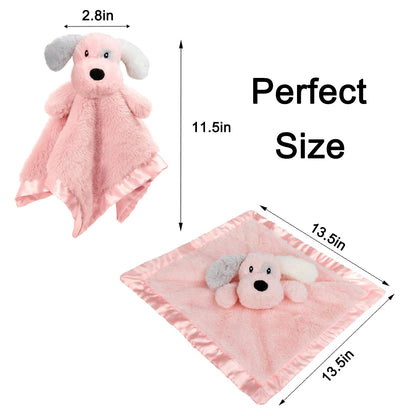 Skiennix Puppy Security Blanket - Soft Plush Lovey for Infants & Toddlers | Pink 16 Inch
