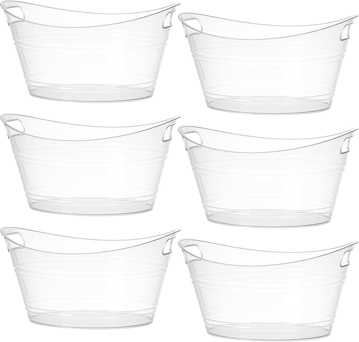 Patelai 6 Pcs Ice Buckets Bulk, Plastic Ice Buckets with Handles, Oval Storage Tub, Large Capacity Drink Tub for Party Bar Wine Beer Champagne Beverage Bottle Cooler(4.5 Liter,Clear)