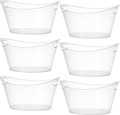 Patelai 6 Pcs Ice Buckets Bulk, Plastic Ice Buckets with Handles, Oval Storage Tub, Large Capacity Drink Tub for Party Bar Wine Beer Champagne Beverage Bottle Cooler(4.5 Liter,Clear)