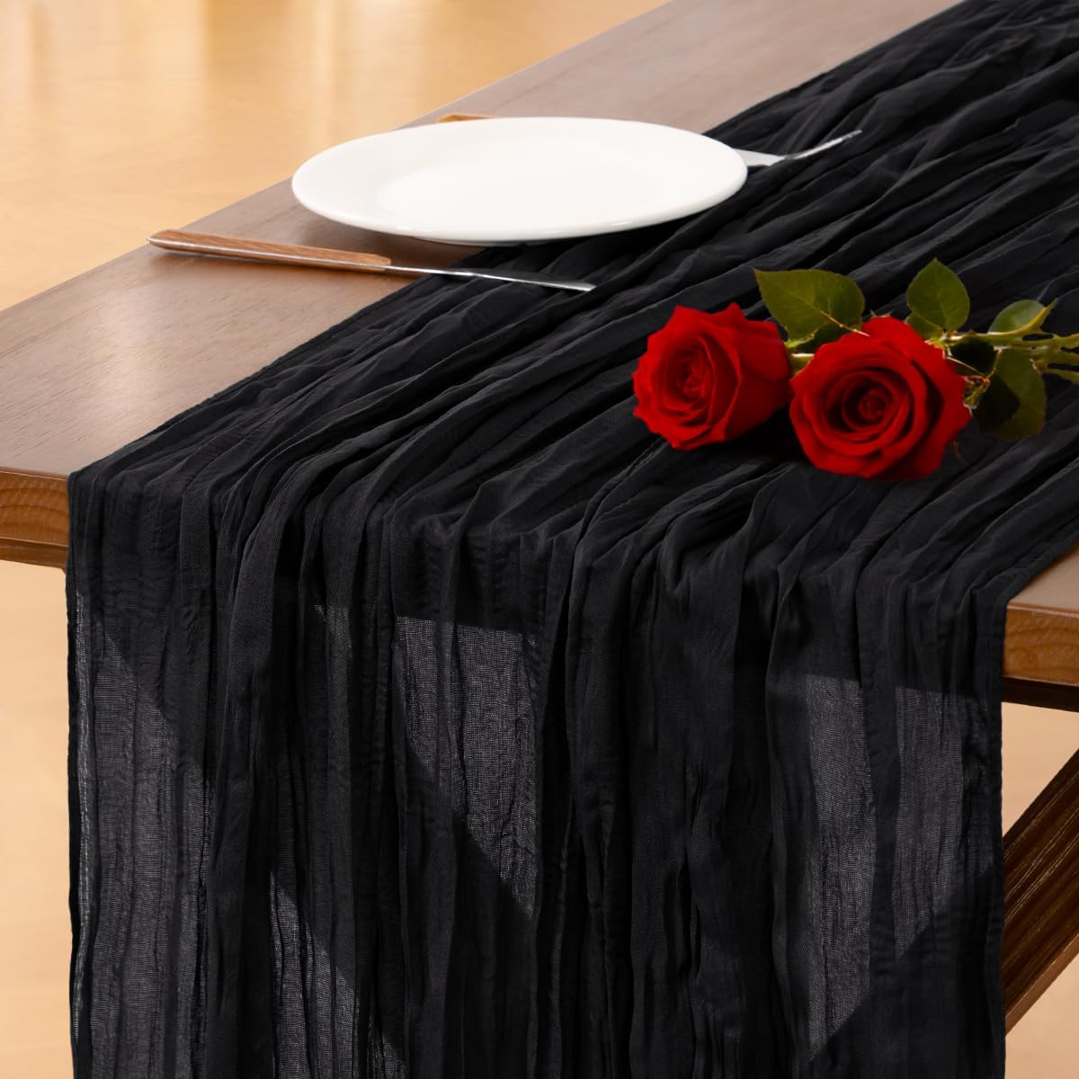 Socomi Black Cheesecloth Table Runner - 10pcs Rustic Gauze for Weddings & Events | 120 Inch 10FT