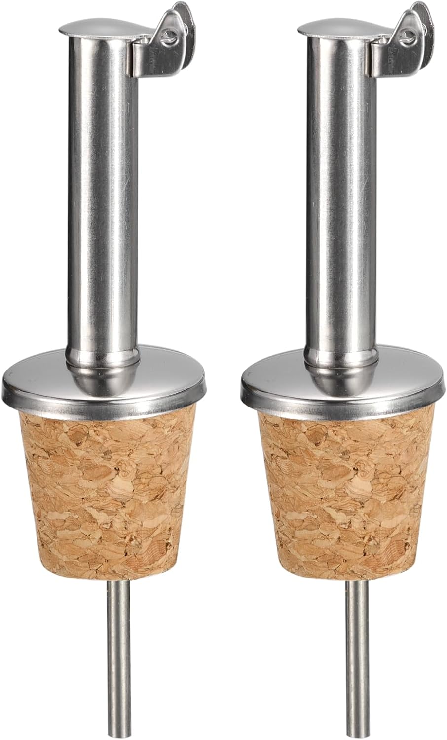 uxcell Stainless Steel Bottle Pourers, 2Pcs Auto Flip Olive Oil Spout, Cork Design Wine Bottle Stoppers, for Pours Liquid, Olive Oil, Wine, Vinegar, Most Liquor Bottles