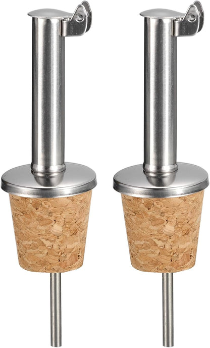 uxcell Stainless Steel Bottle Pourers, 2Pcs Auto Flip Olive Oil Spout, Cork Design Wine Bottle Stoppers, for Pours Liquid, Olive Oil, Wine, Vinegar, Most Liquor Bottles