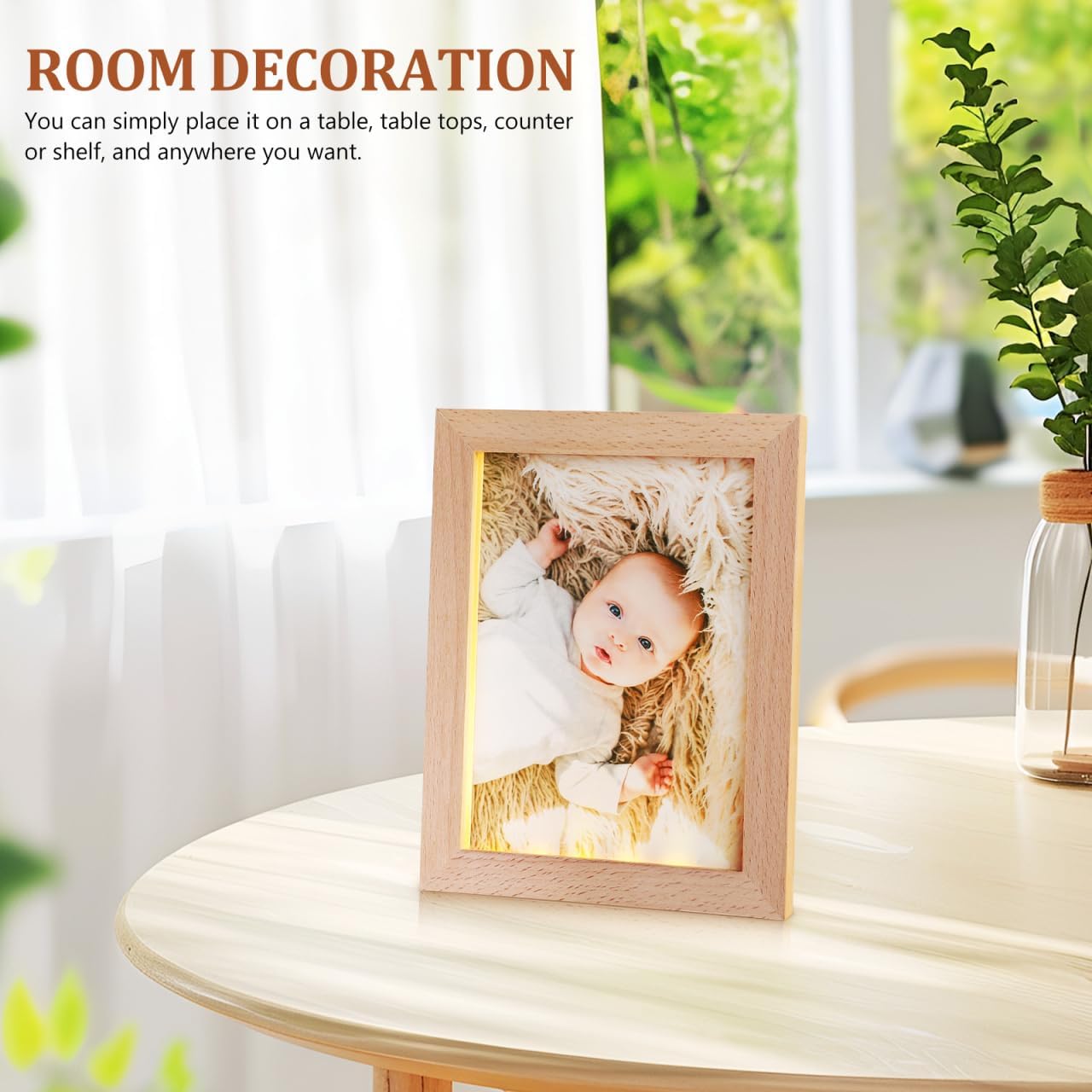 Uonlytech LED Photo Frame - Glowing Night Light Display for Pictures | Wooden USB Design