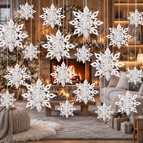 12Pcs 3D White Snowflake Decorations for Christmas & Winter Party