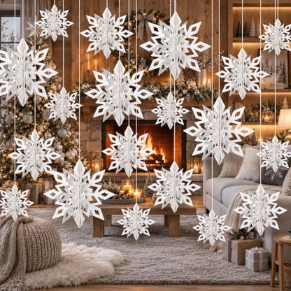 12Pcs 3D White Snowflake Decorations for Christmas & Winter Party