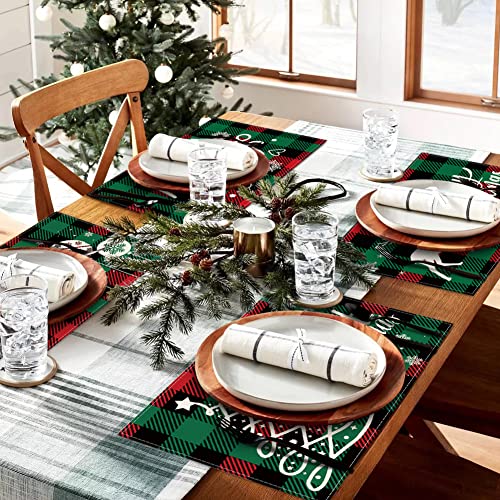 Christmas Placemats Set of 6 - Red Green Buffalo Plaid Holiday Table Decor