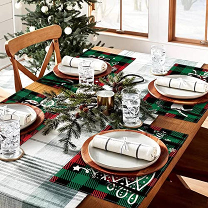 Christmas Placemats Set of 6 - Red Green Buffalo Plaid Holiday Table Decor