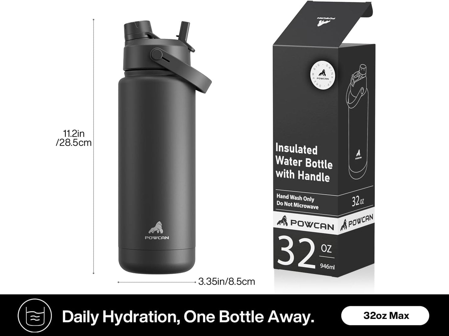 POWCAN 32 oz Insulated Water Bottle - 2-in-1 Straw & Spout Lid, Leak-Proof, BPA-Free | Gilded Flutter