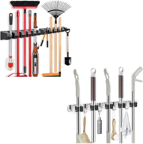 IMILLET Mop and Broom Holder Set - 2 Pack Plastic & 1 Pack Stainless Steel for Easy Organization