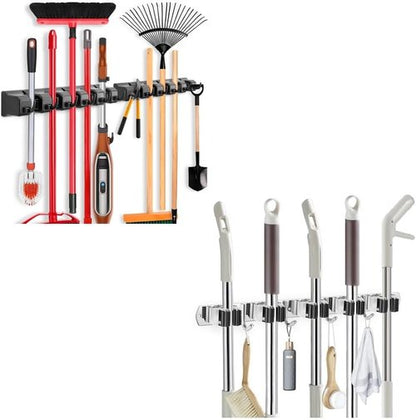 IMILLET Mop and Broom Holder Set - 2 Pack Plastic & 1 Pack Stainless Steel for Easy Organization