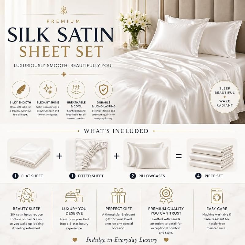 Black Satin Sheet Set 4 Piece Queen Bed Linen with Deep Pocket - Bedify Bedding