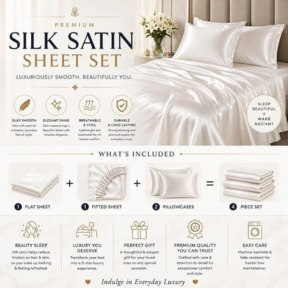 Black Satin Sheet Set 4 Piece Queen Bed Linen with Deep Pocket - Bedify Bedding