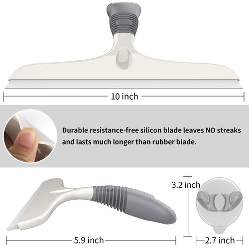 MR.SIGA Multi-Purpose Silicon Squeegee for Window, Glass, Shower Door, Car Windshield, Heavy Duty Window Scrubber, Includes Suction Hook, 10 inch, White & Gray, 1 Pack