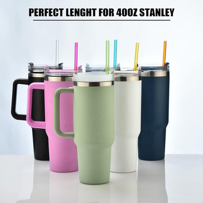 ALINK Reusable Plastic Straws - Extra Long Colorful Tritan Replacement Straws for Stanley Cups | Set of 10 with Brush