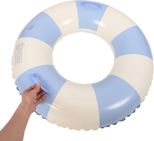 Abaodam Inflatable Swim Ring - Double Handle Water Float Tube for Summer Fun | Compact 9"x6.7" Striped Design