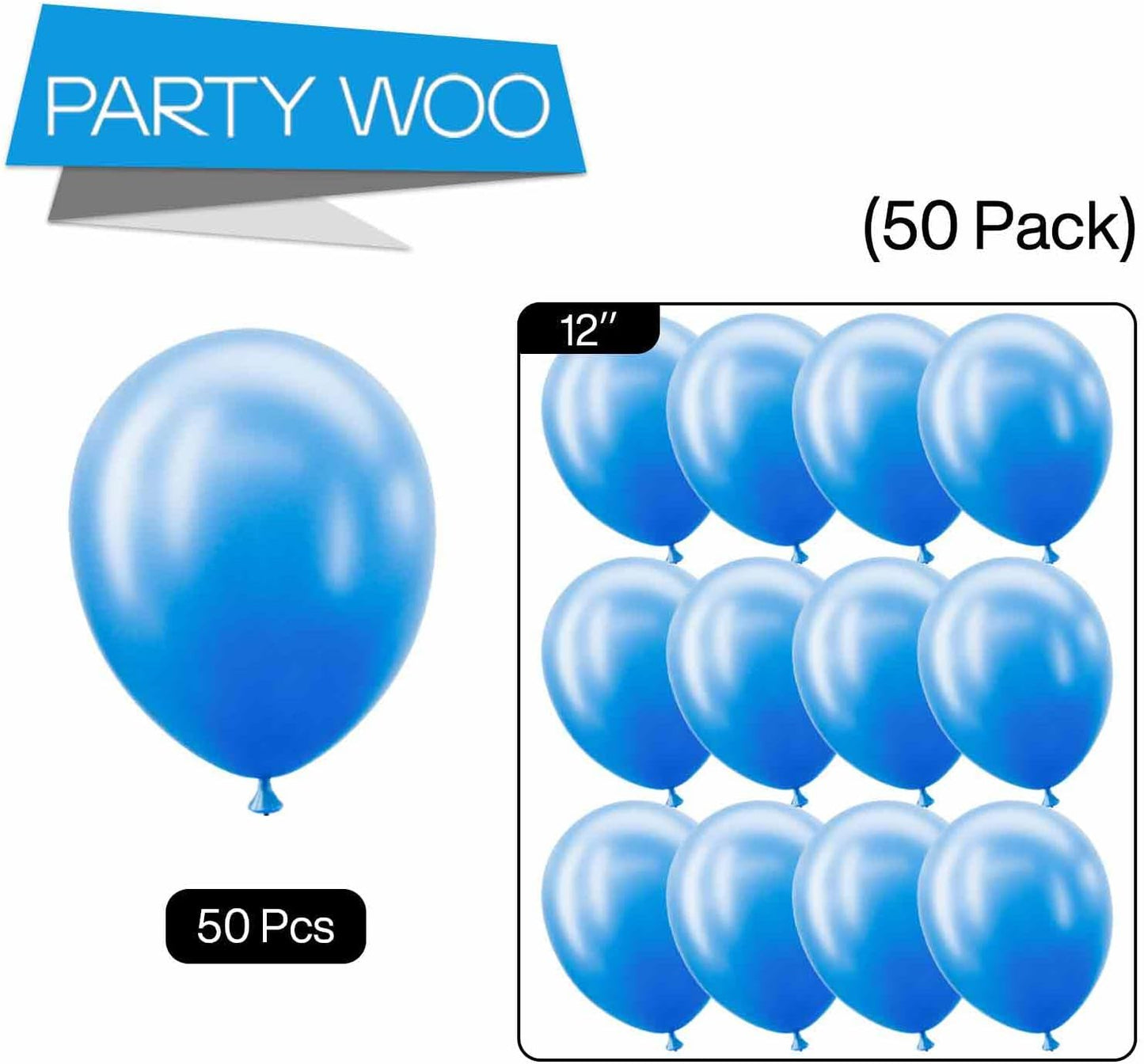PartyWoo 12-Inch Pearl Azure Blue Balloons - 50 PCS for Birthday, Baby Shower & Wedding Decor