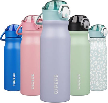 BJPKPK Stainless Steel Insulated Water Bottle - 25oz Reusable Thermal Flask with Straw Lid | Modern Blue