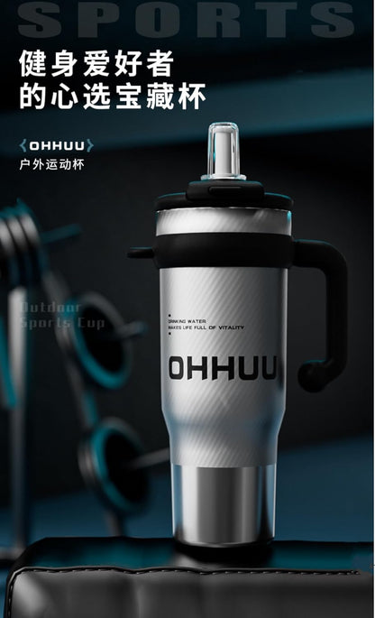 Skiennix Insulated Water Bottle - Large Capacity 316 Stainless Steel Vacuum Cup with Straw & Handle | Silver