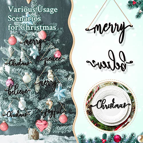Christmas Wooden Word Sign Ornaments Set - Black, 20 Pieces, Holiday Decor