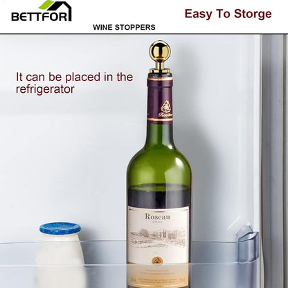Wine Stoppers for Wine Bottles 6Pcs Vacuum Wine Bottle Stopper with Silicone Reusable Wine Corks, Leak proof Keep Fresh Suitable for Standard (Gold, 6 Pack)