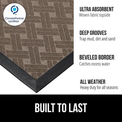 GORILLA GRIP Waterproof All-Season WeatherMAX Doormat - Natural Rubber, Stain & Fade Resistant, 29x17, Taupe Basket Weave