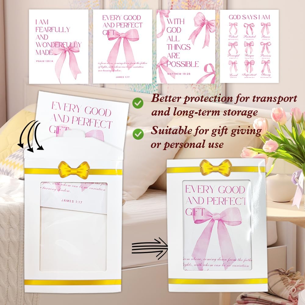 Shescrzionu Coquette Room Decor - 4 PCS Pink Bow Aesthetic Wall Art for College Girls | 10x8 Inch Set