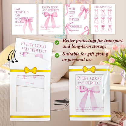 Shescrzionu Coquette Room Decor - 4 PCS Pink Bow Aesthetic Wall Art for College Girls | 10x8 Inch Set