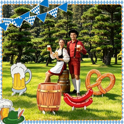 Large Oktoberfest Beer Mug Pretzel Sausage Cardboard Cutouts 4 Pack for Festive Party Decor
