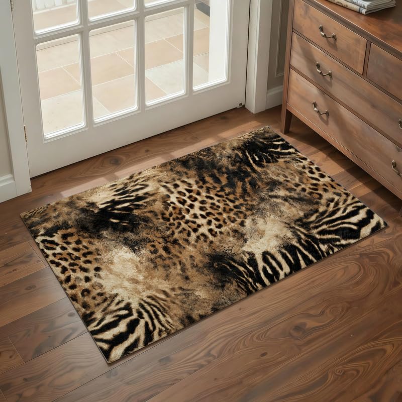 Leopard Area Rug with Non-Slip Backing - 4x6 Faux Animal Print for Living Room