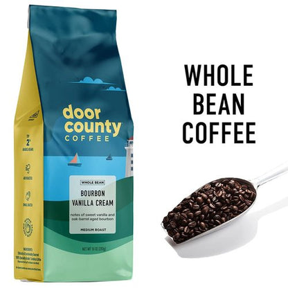 Door County Coffee Bourbon Vanilla Cream Flavored Whole Bean - Medium Roast 10 oz Bag - 100% Specialty Arabica
