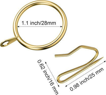 Hotop Metal Drapery Curtain Rings - 30 Pcs with 0.98/1.26/1.65 Inch Interior Diameter | Includes Curtain Pin Hooks (Gold, 25 mm)