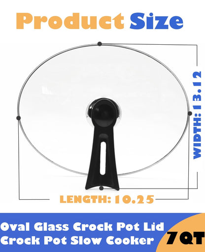 Oval Glass Lid 7 Quart Compatible with Crock-Pot Slow Cooker SCV700-S-BR, Standable Replacement lid for Hamilton Beach Slow Cooker 33474G, Stand-Up Slow Cooker Lids 7 Quart SCV700, SCV700SS, SCV700-KC