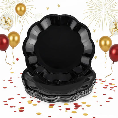 Skiennix 30 Pack Bow Cake Toppers - Elegant Black Paper Plates Included | Perfect for Parties