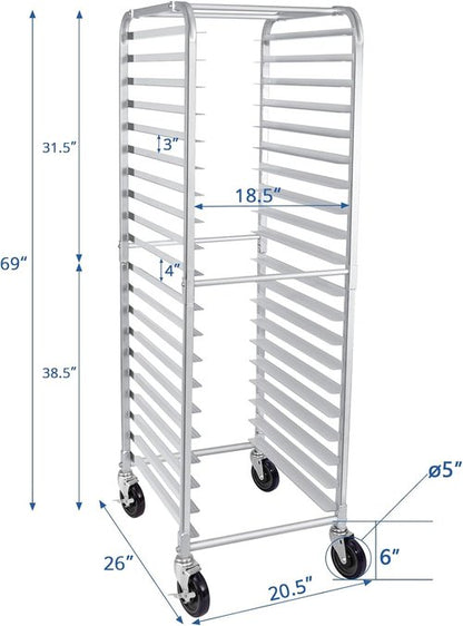 HARDURA 20-Tier Bun Pan Rack - NSF Certified Aluminum Bakery Rack with Casters | 20"x26"x69"H