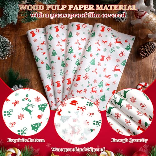 Christmas Wax Paper Sheets - Red, Green & White Variations, 100 Sheets, 11.4 x 11 Inches