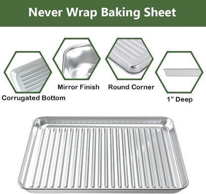ROTTAY Baking Sheet Set - Stainless Steel Cookie Pans with Cooling Racks | Nonstick, Heavy Duty, 16 x 12 x 1 Inches