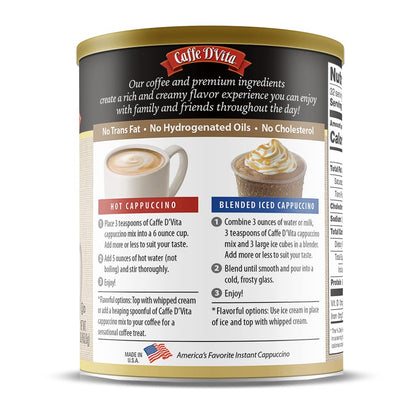 Caffe D’Vita French Vanilla Cappuccino Mix - Instant Cappuccino Mix, French Vanilla Instant Coffee, Gluten Free, No Cholesterol, No Hydrogenated Oils, 99% Caffeine Free - 1 Lb Can