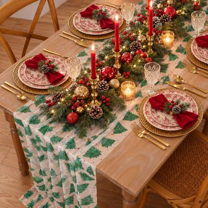 Green Christmas Tree Tulle Table Runner 120 Inch - Holiday Table Decor