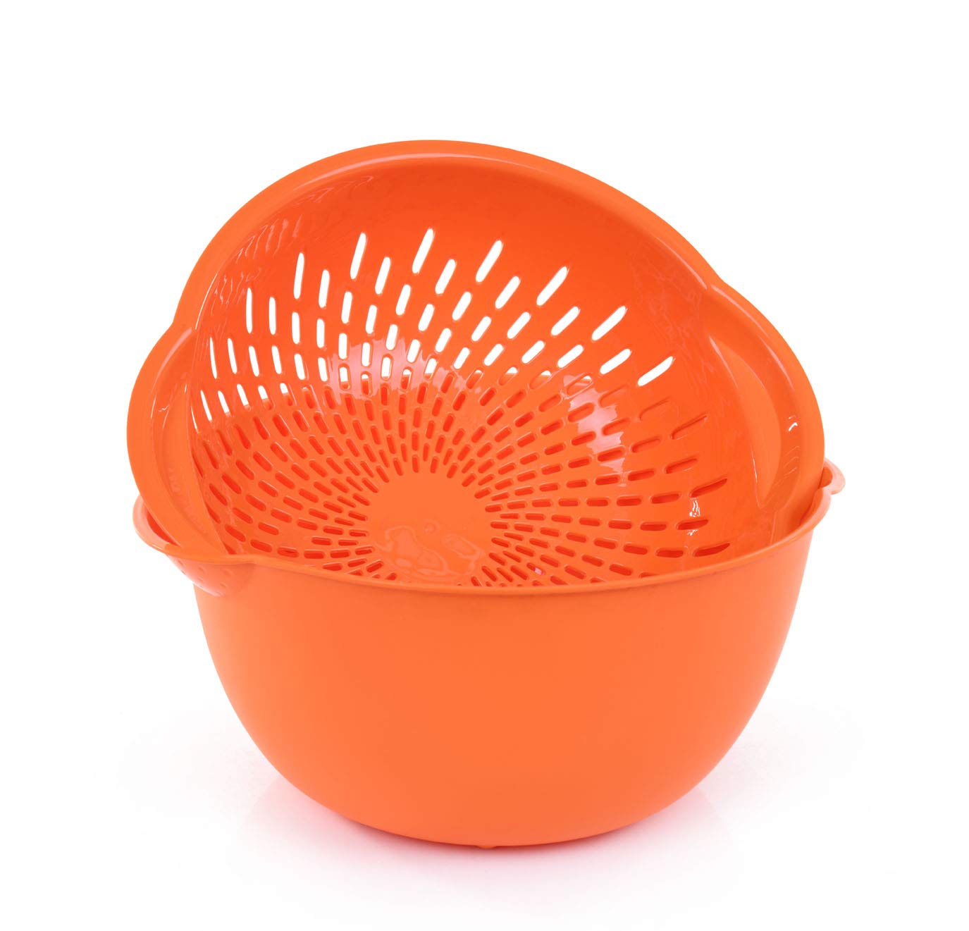 Mintra Home Mixing Bowl w/Colander (Large 4.5L, Orange) - For Washing & Draining Fruits And Vegetables - Heavy Duty Plastic for Baking, Cooking Supplies - Dishwasher Safe