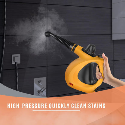 Pressurized Handheld Multi-Surface Natural Steam Cleaner with 12 pcs Accessories, Multi-Purpose Steamer for Home Use, Steamer for Cleaning Floor, Upholstery, Grout and Car (Grey) (Orange)