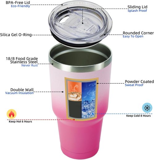 BJPKPK 30 Oz Travel Coffee Mug - Insulated Tumbler With Lid & Straw | Cherry Blossom Design