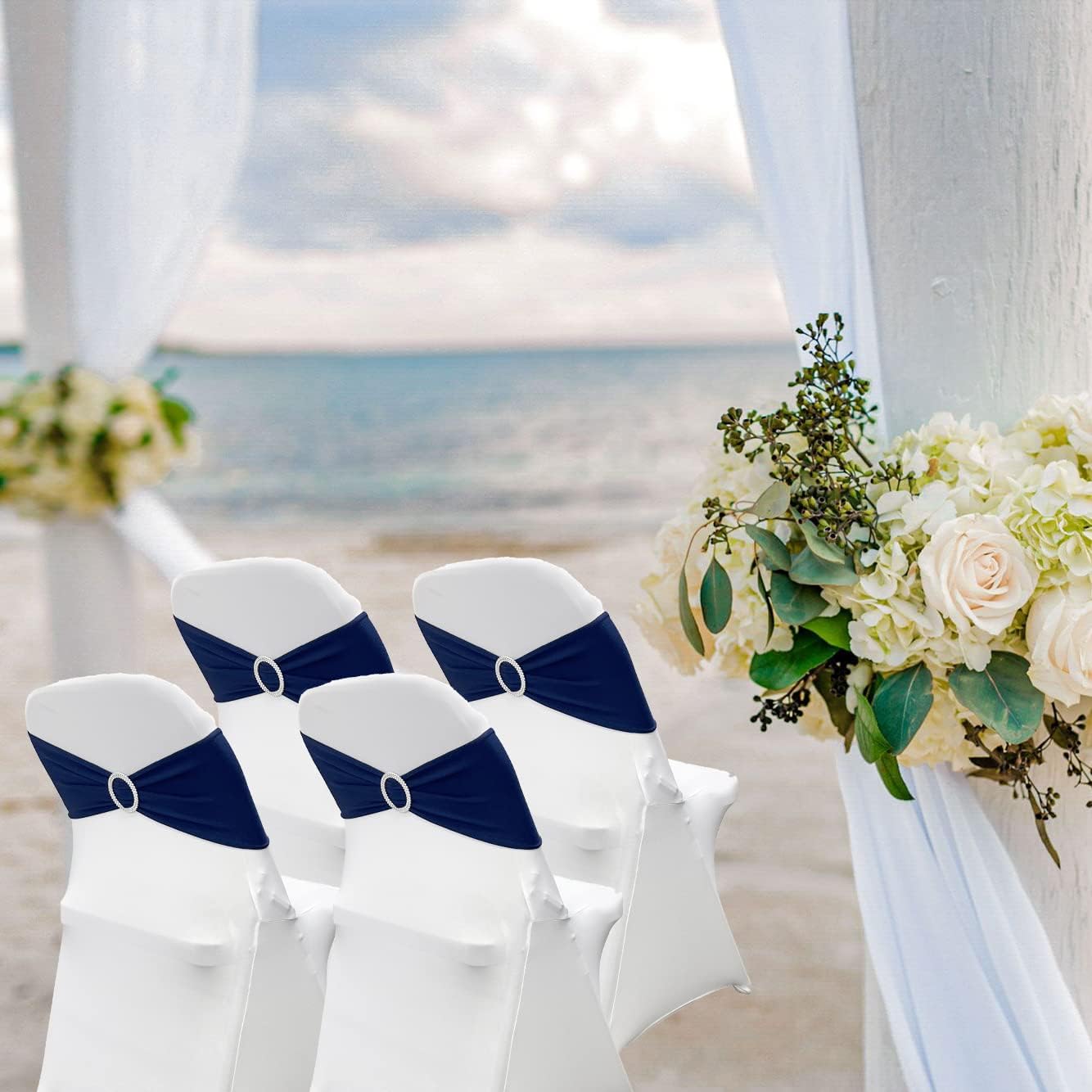Spandex Chair Sashes by [Brand Name] - 50PCS Stretch Chair Ties with Buckle Slider for Navy Blue Wedding Decor