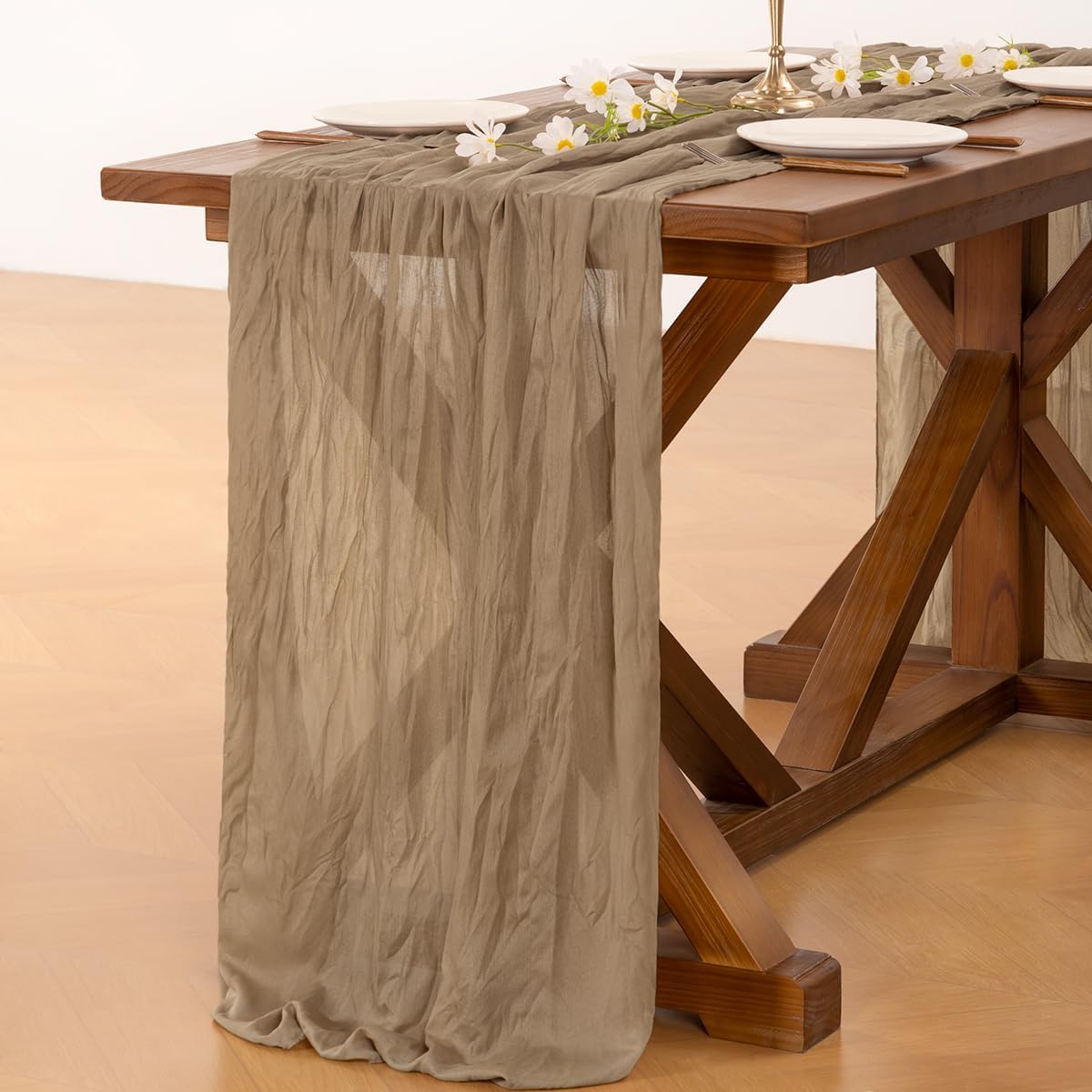 Socomi Cheesecloth Table Runner - 6pcs Nude Brown Rustic Gauze | 120 Inch for Weddings & Events
