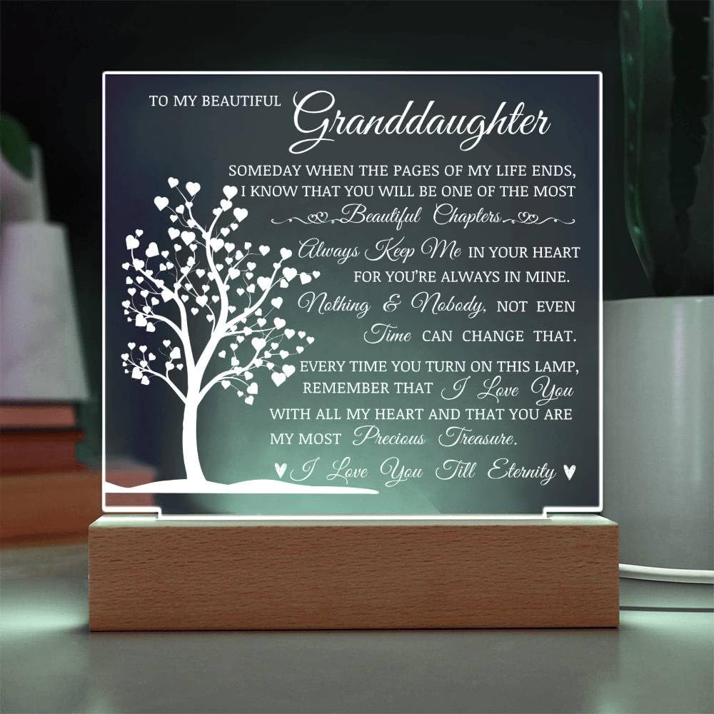 To My Beautiful Granddaughter, You Are My Most Precious Treasure, Acrylic Plaque with Decorative Light, Heartwarming Gift for Granddaughter, Gift from Grandma or Grandpa, Birthday Christmas Gift Idea