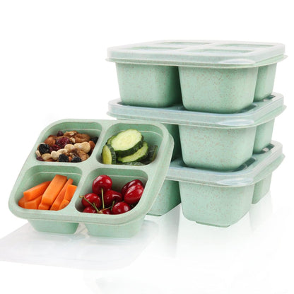 visdron Snack Box Container, Reusable Bento Snack Box with 4 Compartments, 1PC Portable Meal Prep Lunch Containers Divided Food Storage Containers for Kids & Adults (Green)