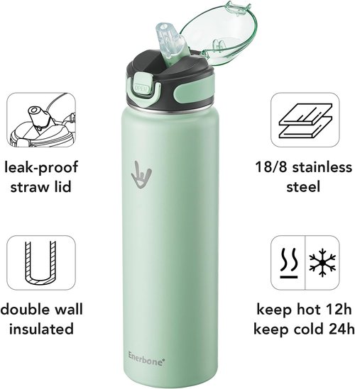 Enerbone 32 oz Insulated Water Bottle - Stainless Steel, Leakproof Design, Keeps Drinks Hot or Cold
