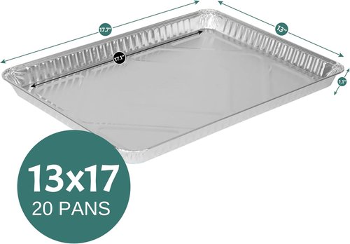 FUNSTITUTION Aluminum Foil Pans - 13x17 Disposable Baking Pans for Grilling, Cooking & Storing (20 Pack)