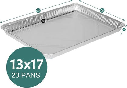 FUNSTITUTION Aluminum Foil Pans - 13x17 Disposable Baking Pans for Grilling, Cooking & Storing (20 Pack)